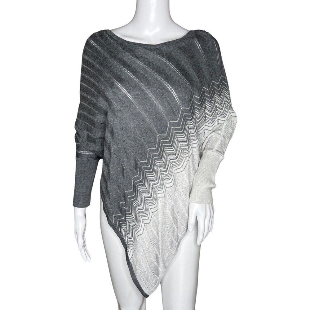 White House Black Market Sweater Women XS Gray White Ombre Poncho Buttons Casual